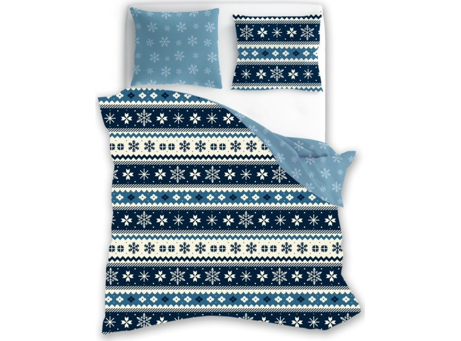 Bavlnené obliečky MAGIC WINTER Vločky - modré - 160x200 cm