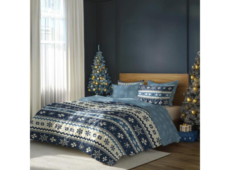 Bavlnené obliečky MAGIC WINTER Vločky - modré - 160x200 cm