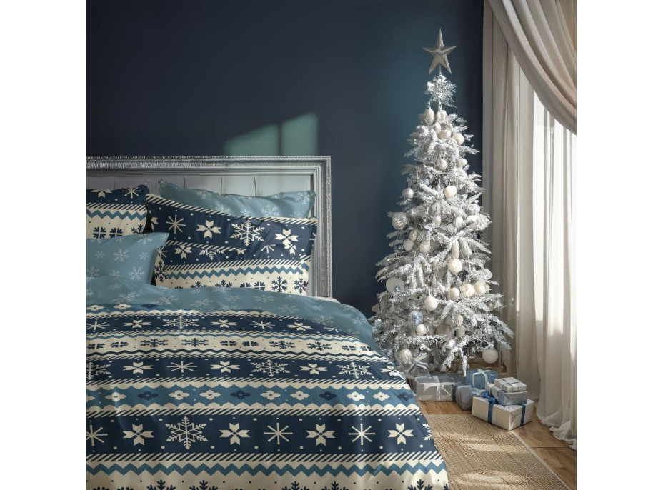 Bavlnené obliečky MAGIC WINTER Vločky - modré - 160x200 cm