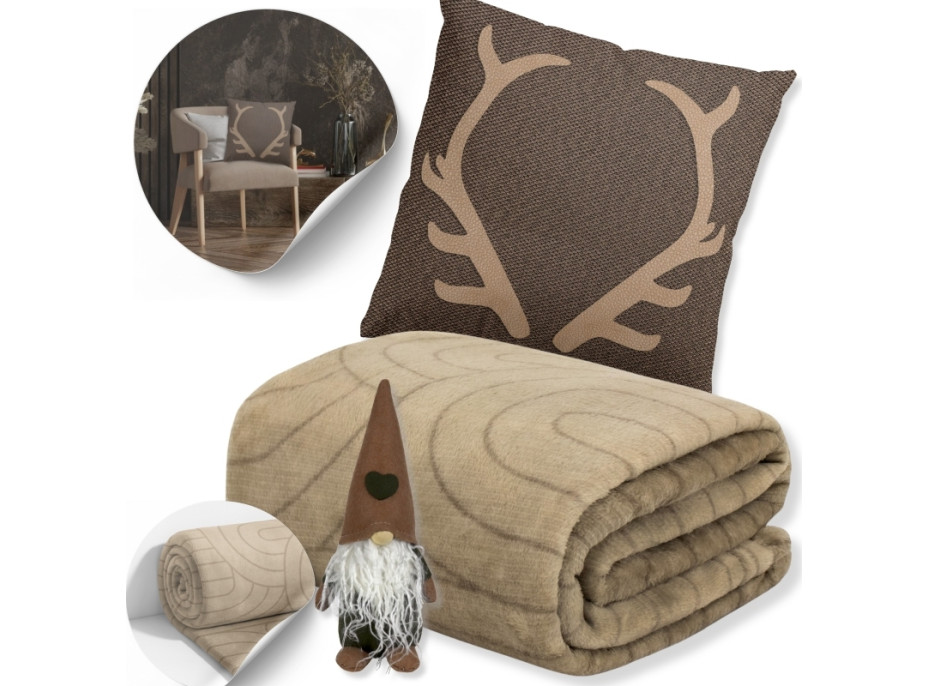 Vianočná sada RETRO - deka 130x170 cm + 2x obliečka na vankúš + škriatok