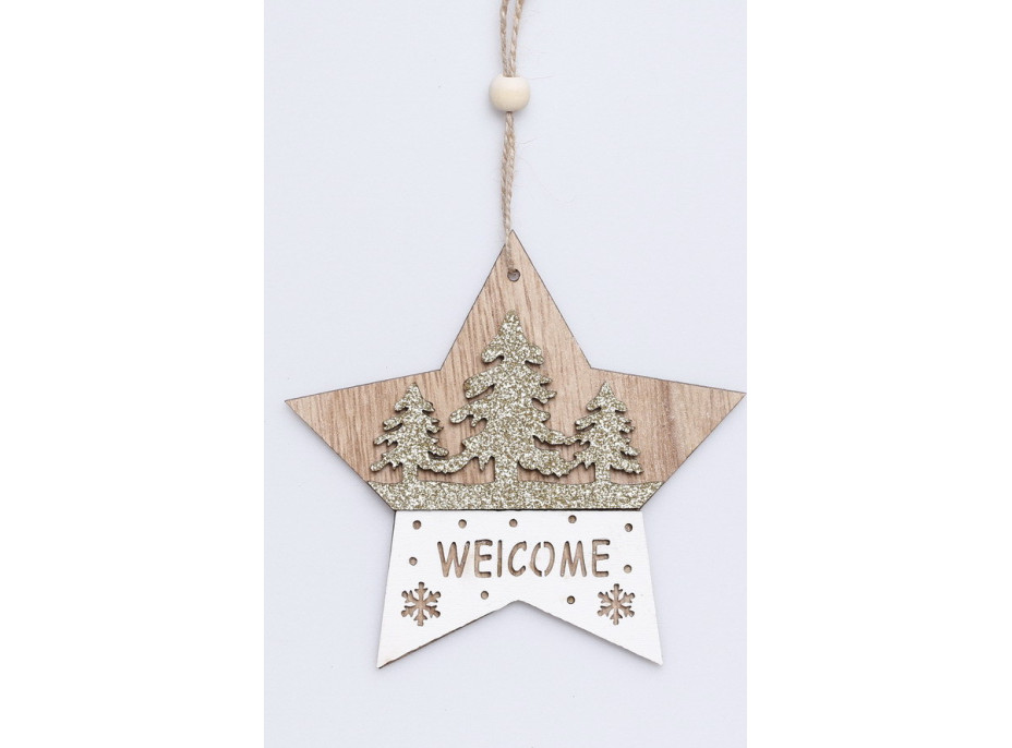 Vianočné drevené ozdoby na stromček - Hviezdička - 5 kusov