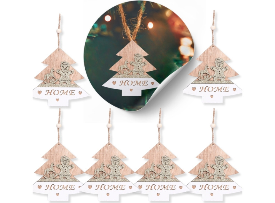 Vianočné drevené ozdoby na stromček - Stromček - 5 kusov