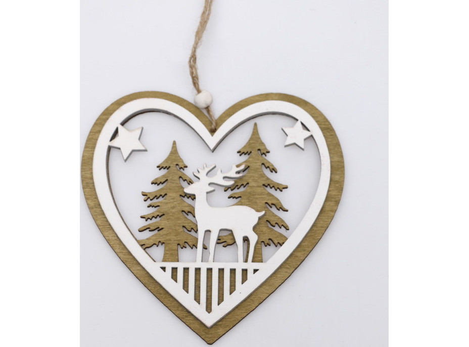 Vianočné drevené ozdoby na stromček - Srdiečko - 4 kusy