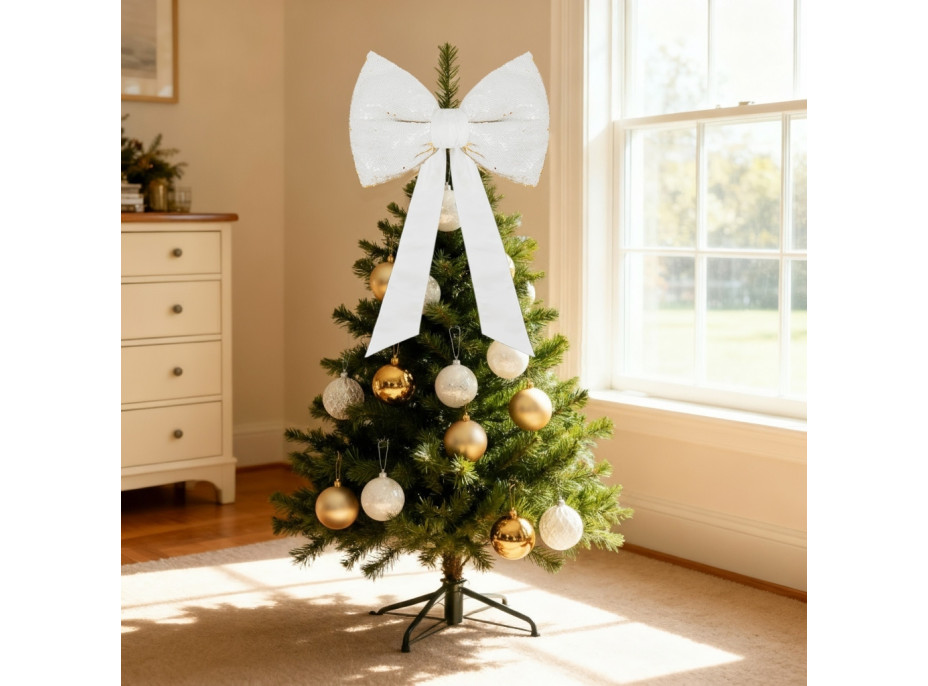 Ozdobná mašľa Deco Glam & Shine 30x47+60 cm - biela/zlatá