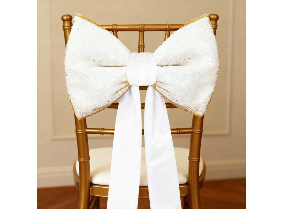 Ozdobná mašľa Deco Glam & Shine 30x47+60 cm - biela/zlatá