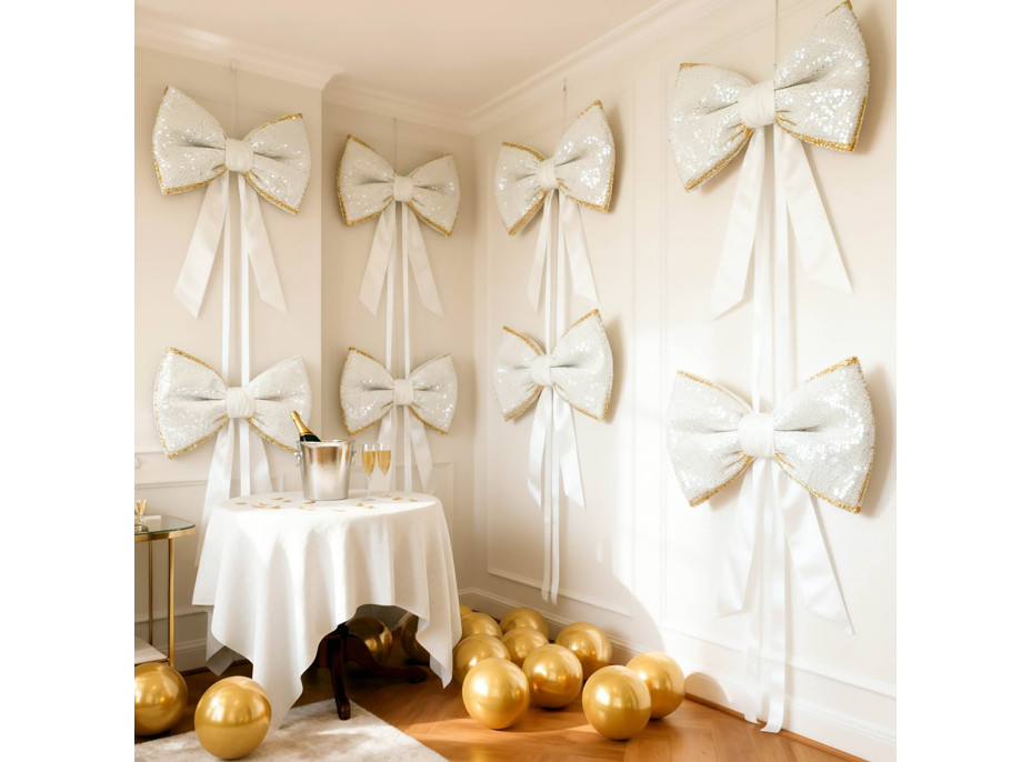 Ozdobná mašľa Deco Glam & Shine 30x47+60 cm - biela/zlatá