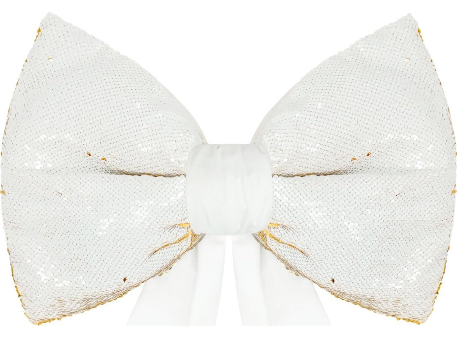 Ozdobná mašľa Deco Glam & Shine 30x47+60 cm - biela/zlatá