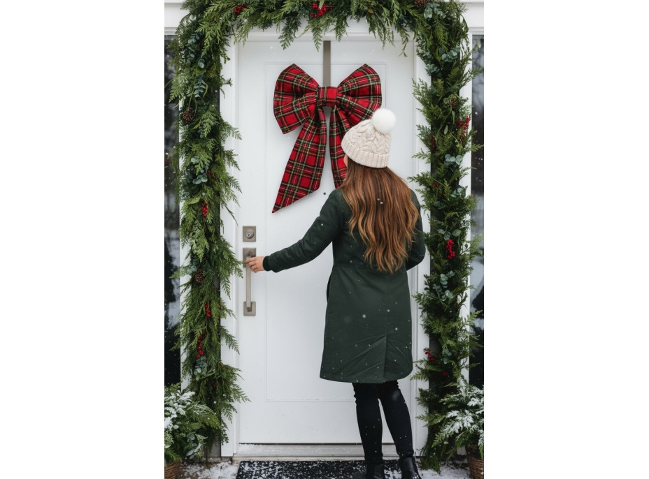 Ozdobná mašľa DECO Glam Bow 50x40+50 cm - károvaná červená