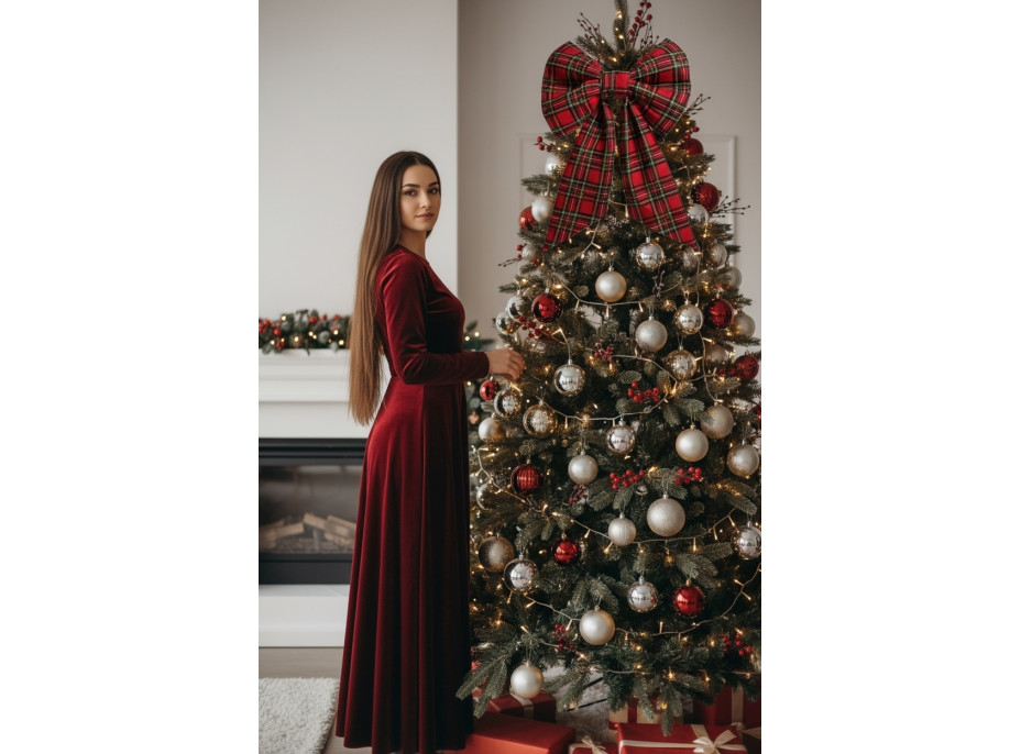 Ozdobná mašľa DECO Glam Bow 50x40+50 cm - károvaná červená