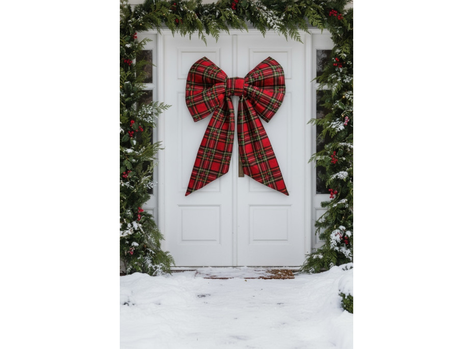 Ozdobná mašľa DECO Glam Bow 50x40+50 cm - károvaná červená