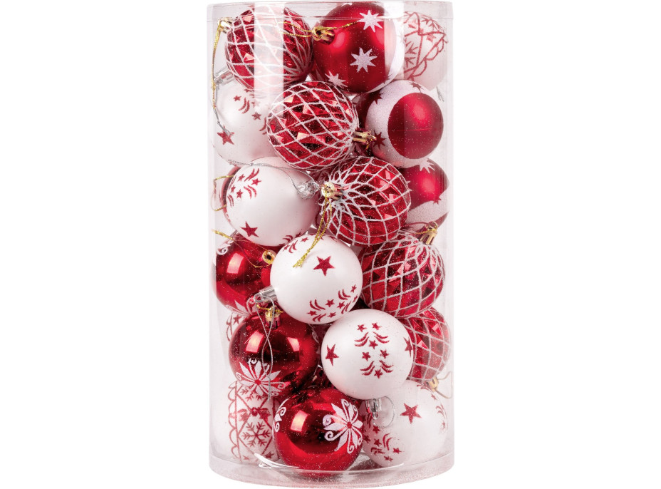 Sada vianočných baniek na stromček SAPIN - 30 kusov - červené/biele