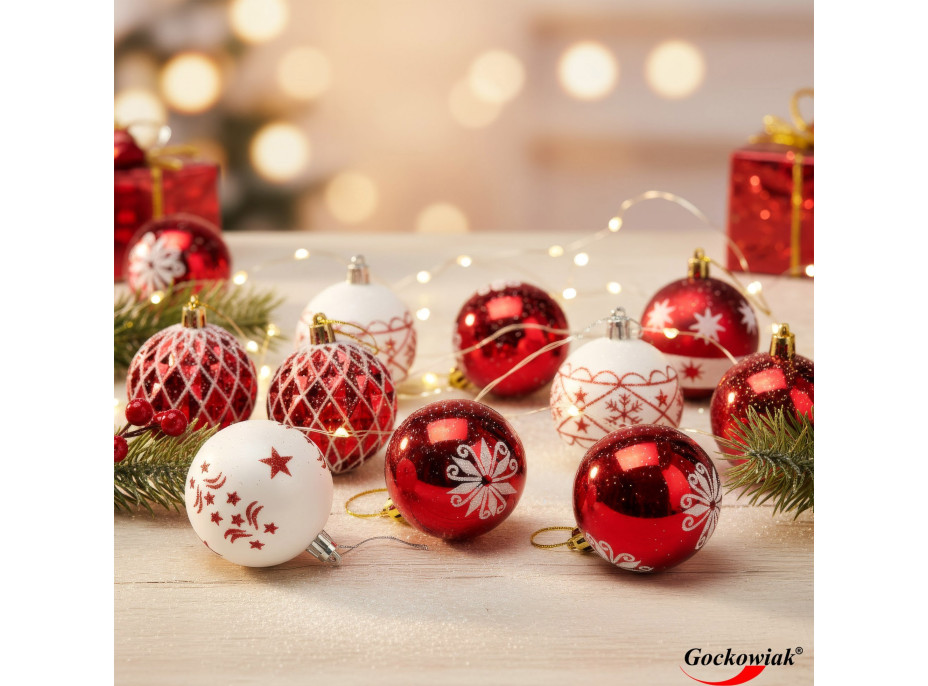 Sada vianočných baniek na stromček SAPIN - 30 kusov - červené/biele