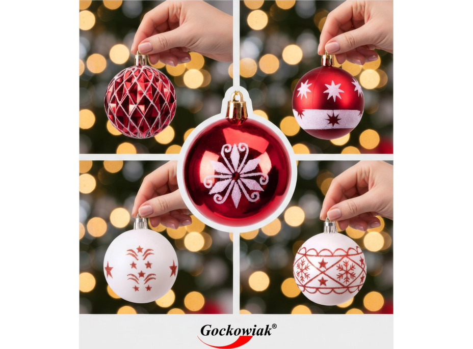 Sada vianočných baniek na stromček SAPIN - 30 kusov - červené/biele