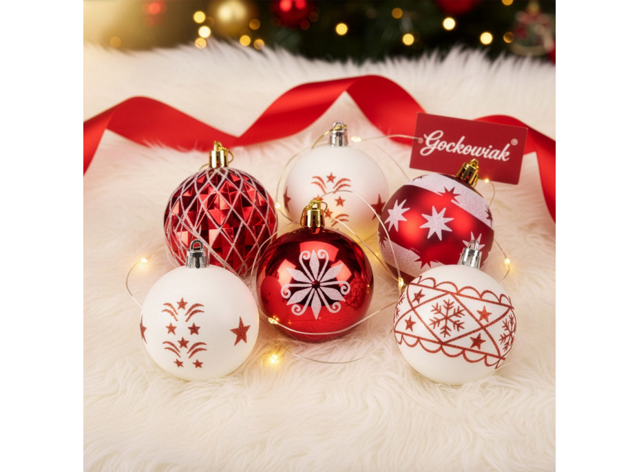 Sada vianočných baniek na stromček SAPIN - 30 kusov - červené/biele