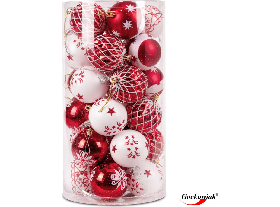 Sada vianočných baniek na stromček SAPIN - 30 kusov - červené/biele