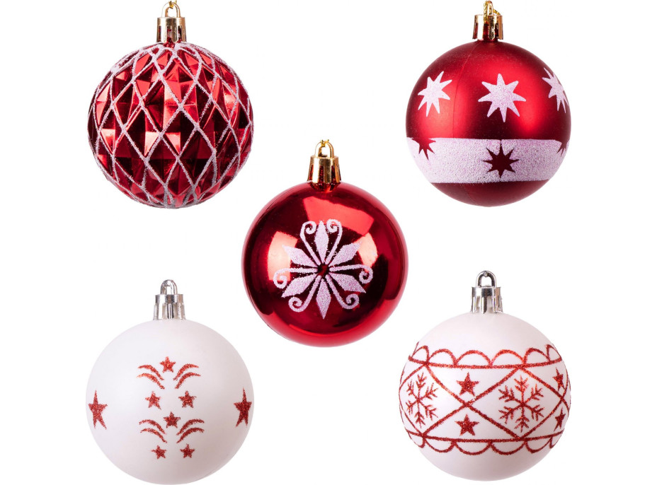 Sada vianočných baniek na stromček SAPIN - 30 kusov - červené/biele