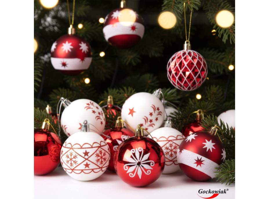 Sada vianočných baniek na stromček SAPIN - 30 kusov - červené/biele