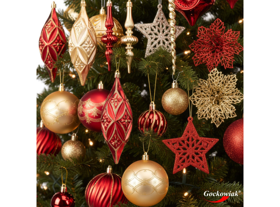 Sada vianočných ozdôb na stromček MARIEN - 70 kusov - červené/zlaté