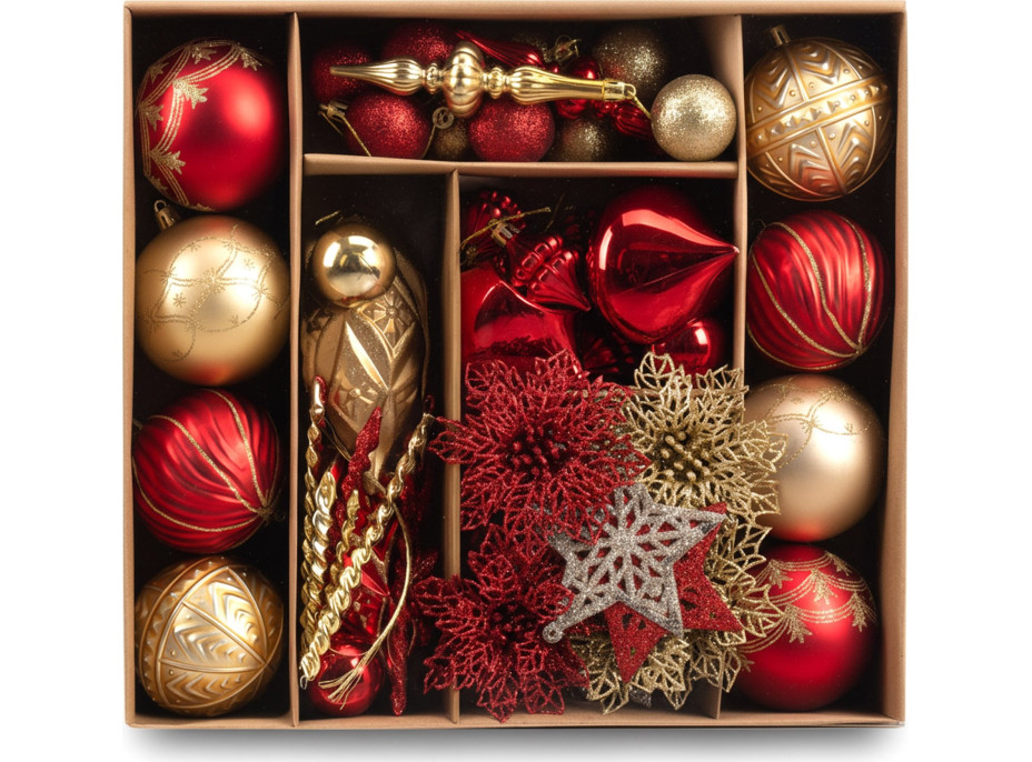 Sada vianočných ozdôb na stromček MARIEN - 70 kusov - červené/zlaté
