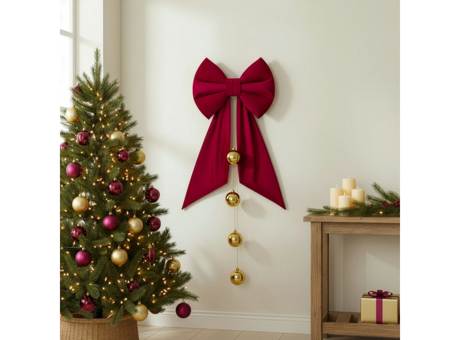 Ozdobná mašľa DECO Velvet Glam Bow 50x40+50 cm - červená