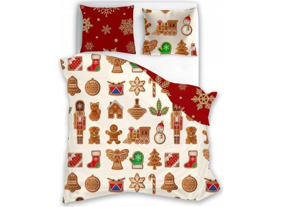 Bavlnené obliečky SCANDIC Perníčky - béžové/červené - 220x200 cm