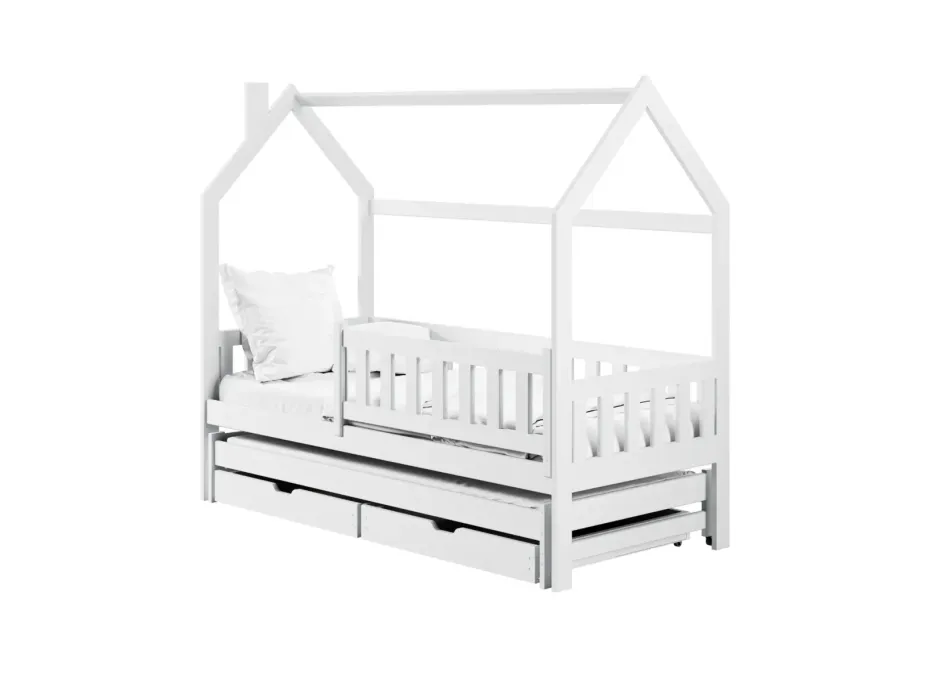 Detská domčeková posteľ s prístelkou a šuplíky MATYLDA - 200x90 cm - biela