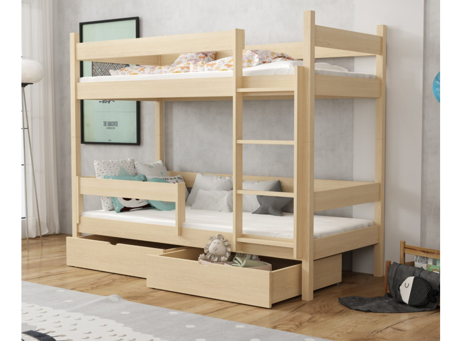 Detská poschodová posteľ z masívu borovice LEGEND so šuplíkmi - 200x90 cm
