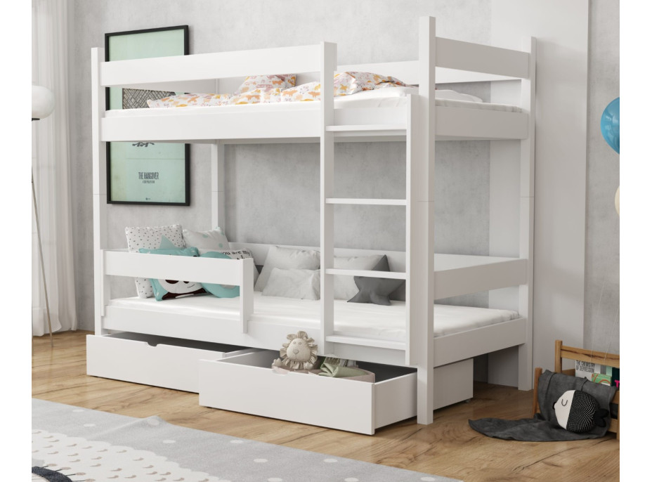 Detská poschodová posteľ z masívu borovice LEGEND so šuplíkmi - 200x90 cm