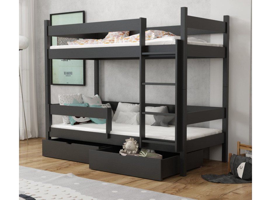 Detská poschodová posteľ z masívu borovice LEGEND so šuplíkmi - 200x90 cm