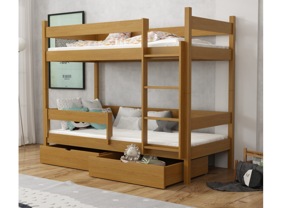 Detská poschodová posteľ z masívu borovice LEGEND so šuplíkmi - 200x90 cm