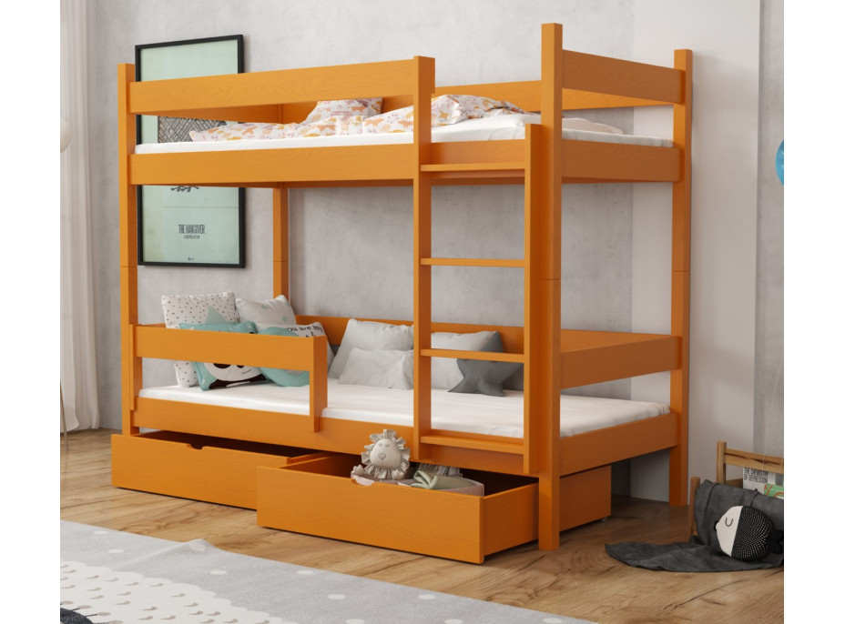 Detská poschodová posteľ z masívu borovice LEGEND so šuplíkmi - 200x90 cm