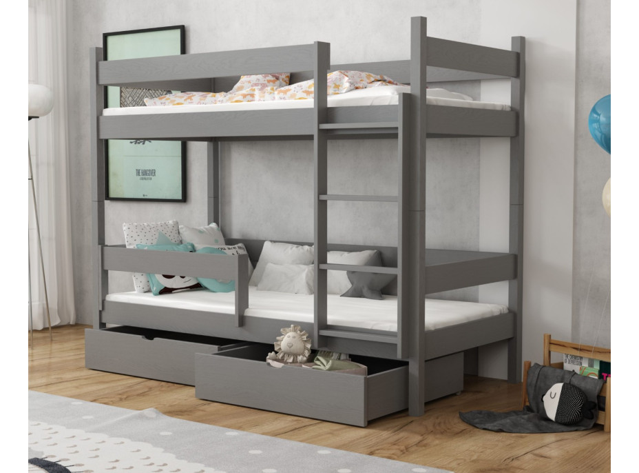 Detská poschodová posteľ z masívu borovice LEGEND so šuplíkmi - 200x90 cm