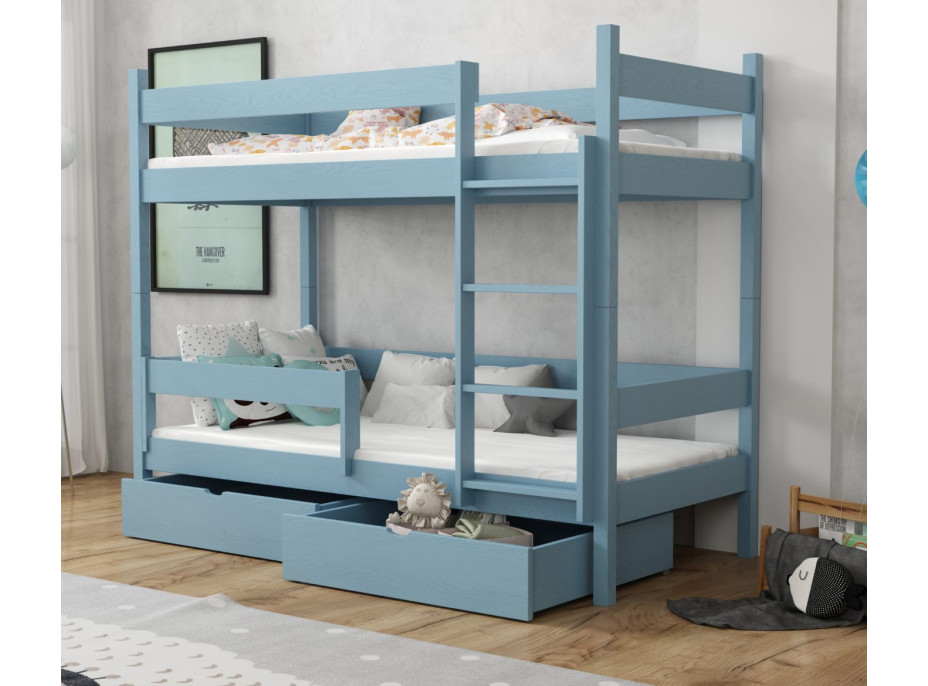 Detská poschodová posteľ z masívu borovice LEGEND so šuplíkmi - 200x90 cm