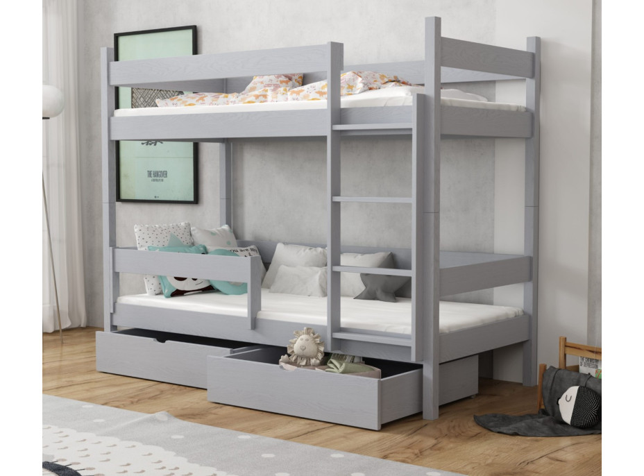 Detská poschodová posteľ z masívu borovice LEGEND so šuplíkmi - 200x90 cm