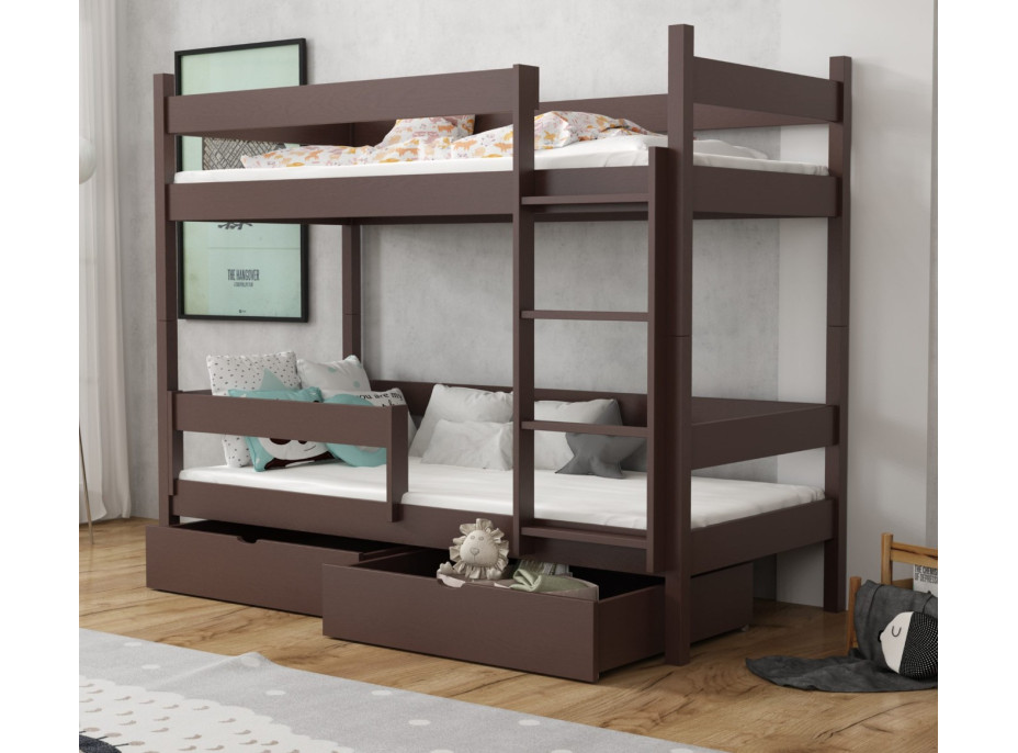 Detská poschodová posteľ z masívu borovice LEGEND so šuplíkmi - 200x90 cm