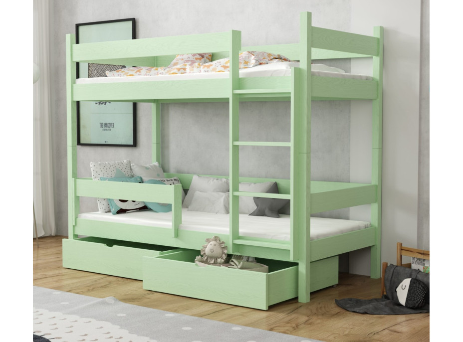 Detská poschodová posteľ z masívu borovice LEGEND so šuplíkmi - 200x90 cm