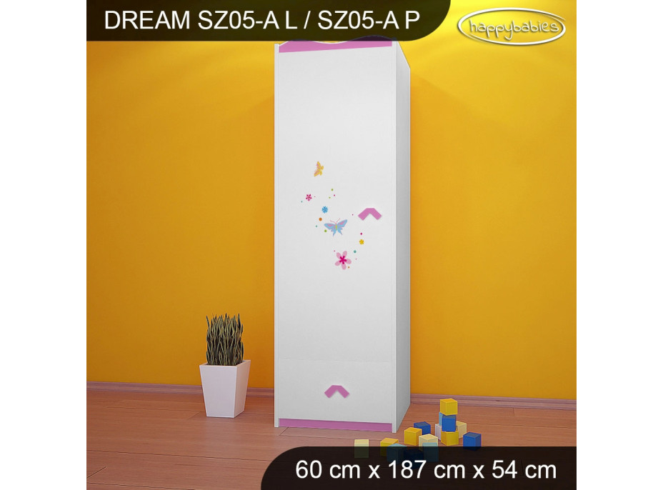 Detská skriňa ROZKVETLÁ LÚKA, typ 5A - ružová, ľavé prevedenie