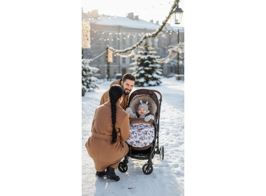 Detský fusak do kočíka BABYMAM Premium - Zimný les/béžový