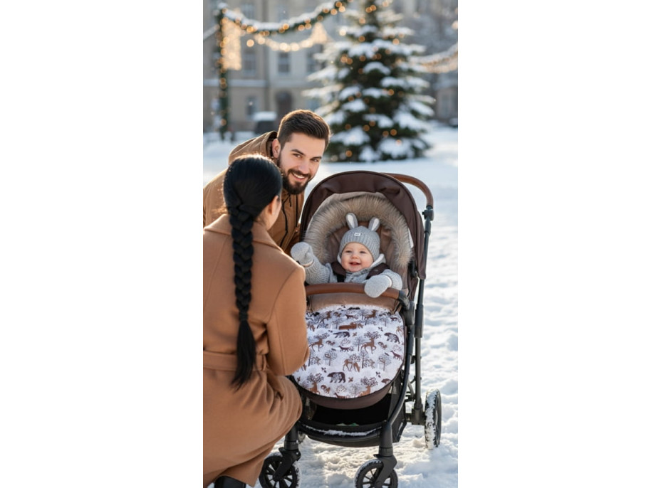 Detský fusak do kočíka BABYMAM Premium - Zimný les/béžový