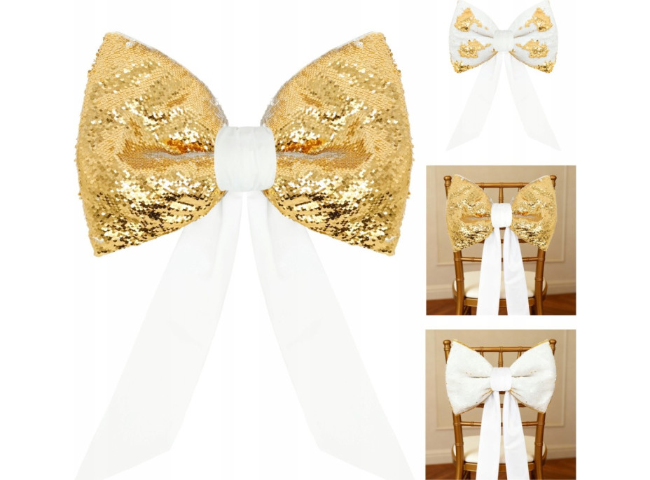 Ozdobná mašľa Deco Glam & Shine 30x47+60 cm - biela/zlatá