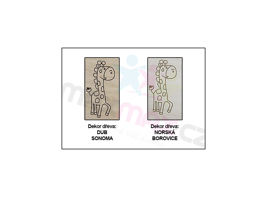 Detská posteľ s výrezom ružová MAČIČKA 140x70 cm, dub sonoma + 2x krátka zábrana, šuplík, matrac