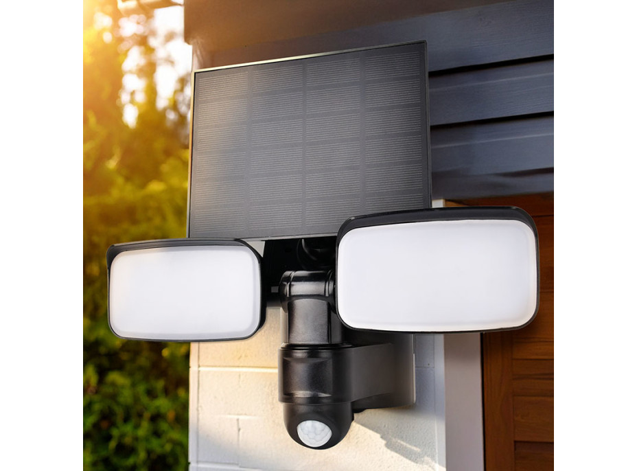 Solight LED solárne osvetlenie so senzorom, 9W, 850lm, 4000K, Li-Ion, čierna