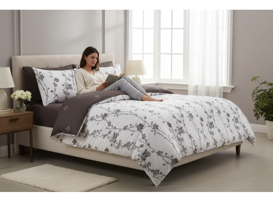 Posteľné obliečky z mikrovlákna SATIN TOUCH - 160x200 cm - biele / hnedé