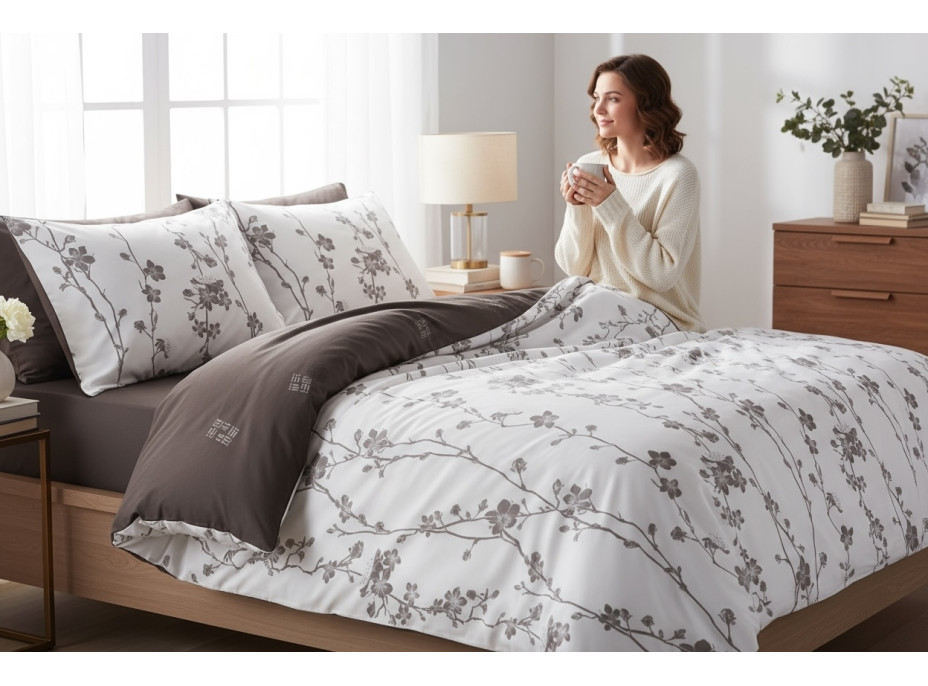 Posteľné obliečky z mikrovlákna SATIN TOUCH - 160x200 cm - biele / hnedé