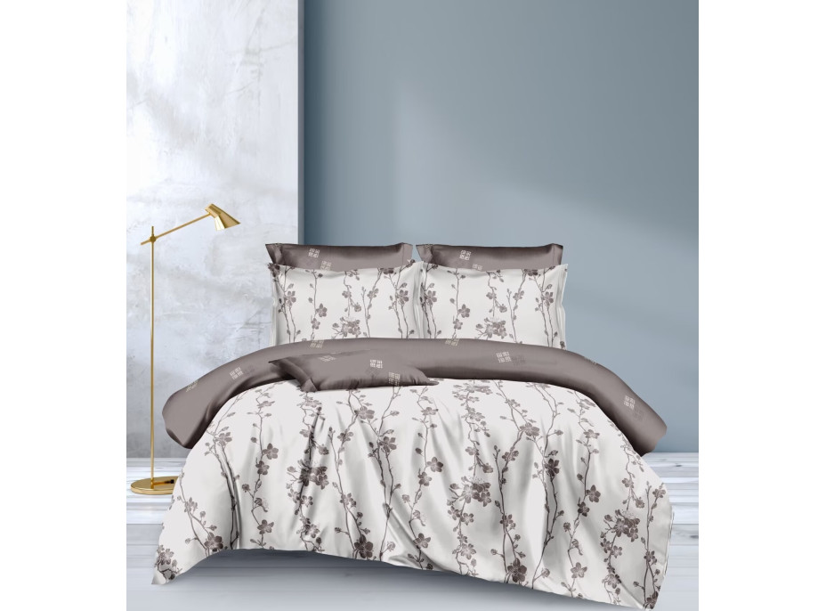 Posteľné obliečky z mikrovlákna SATIN TOUCH - 160x200 cm - biele / hnedé