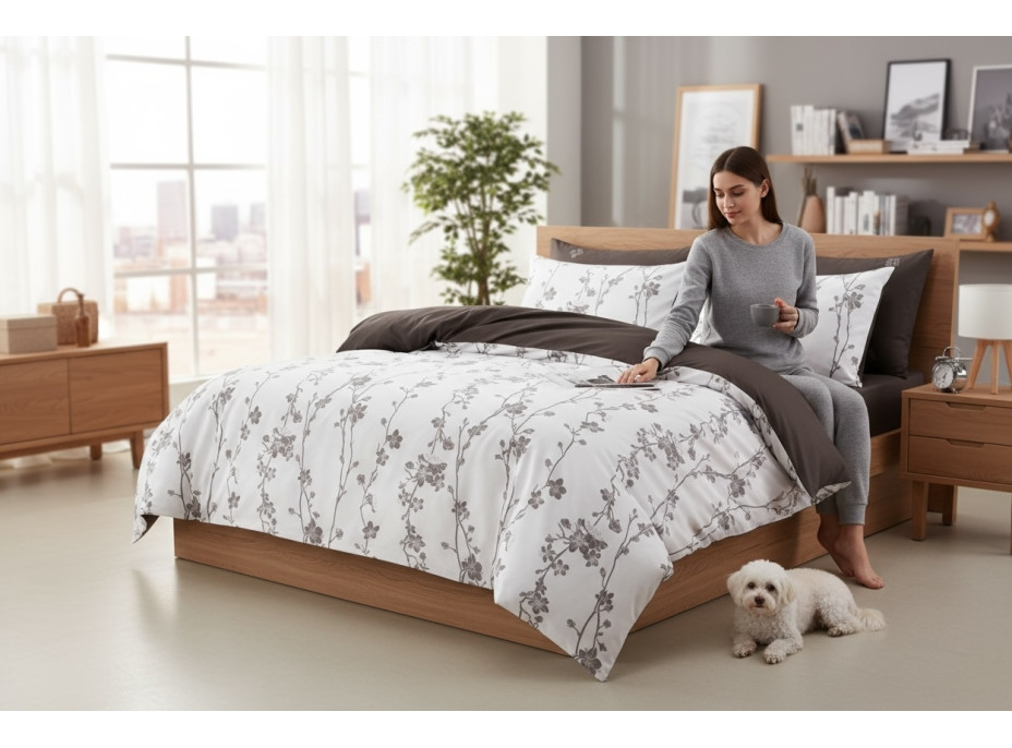 Posteľné obliečky z mikrovlákna SATIN TOUCH - 160x200 cm - biele / hnedé