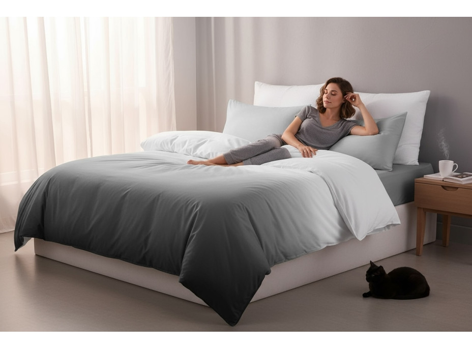 Posteľné obliečky z mikrovlákna NATURAL GRAY - 160x200 cm - šedé/biele