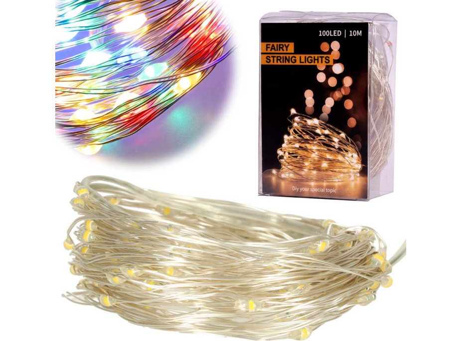 Dekoratívne LED svetlá na drôtiku - 10m 100LED - multicolour