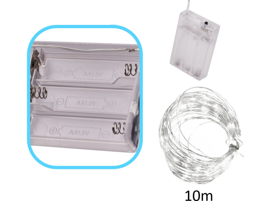 Dekoratívne LED svetlá na drôtiku - 10m 100LED - studená biela