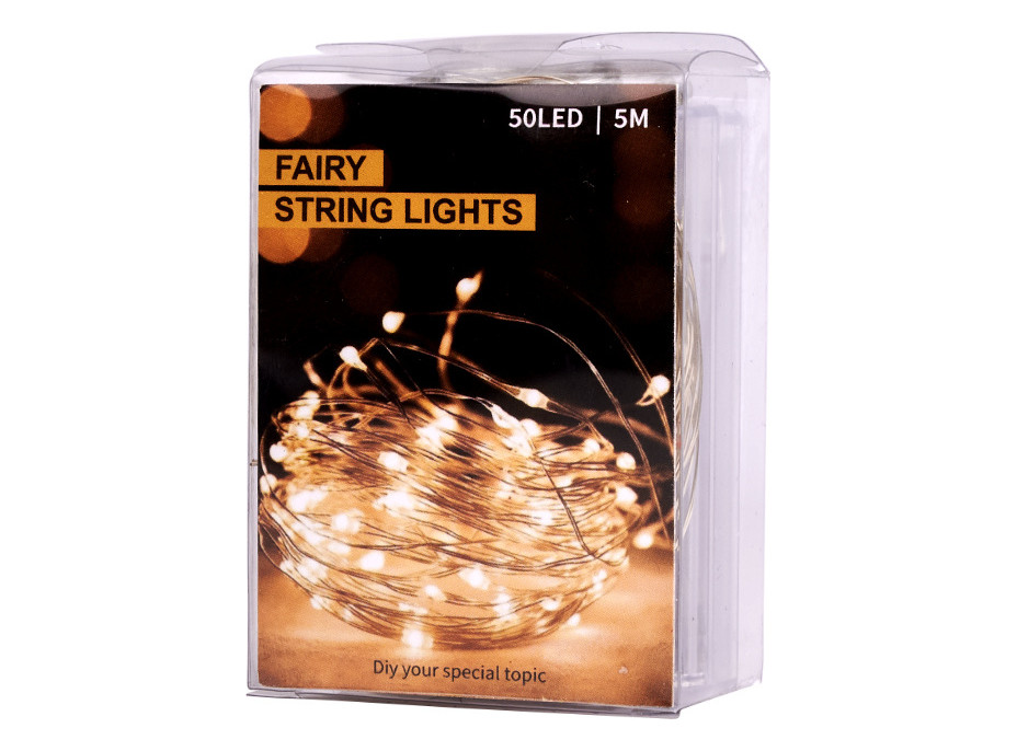 LED dekoratívne osvetlenie na drôtiku - 5m 50LED - studená biela